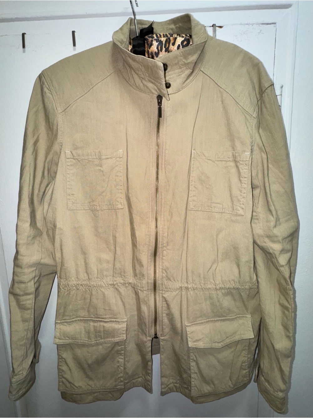 Women’s Lightweight Khaki Field High Collar Funnel Neck Utility Jacket